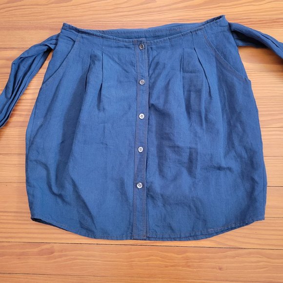 Theory 10 Chambray Blue Skirt Sleeve Tie Button Up Front NEINI D Indigo Linen Bl - Picture 6 of 6